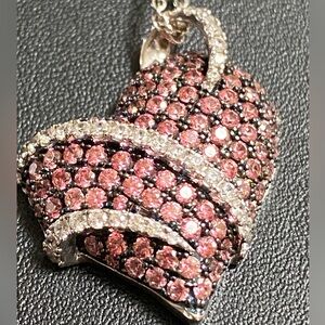 Heart necklace Pink Sapphires (2.5CTW CZ) Diamond (1/5Ct CZ)